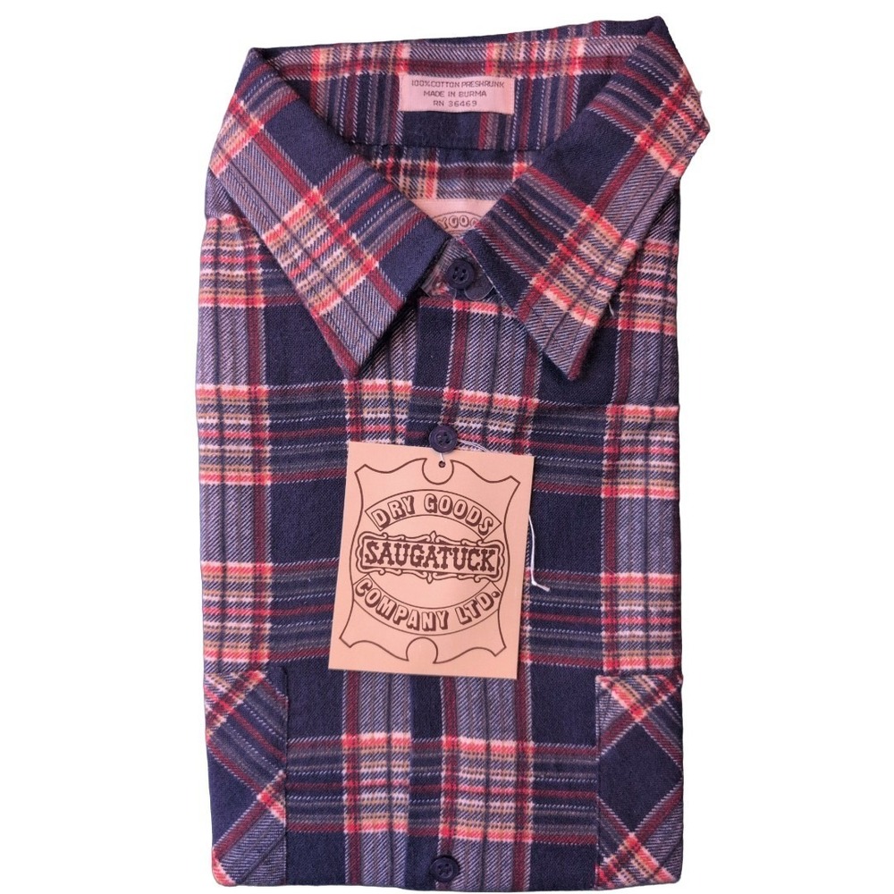 Saugatuck Dry Goods 80s Vintage Men's 100% Cotton Flannel Blue Red Large NWT‎